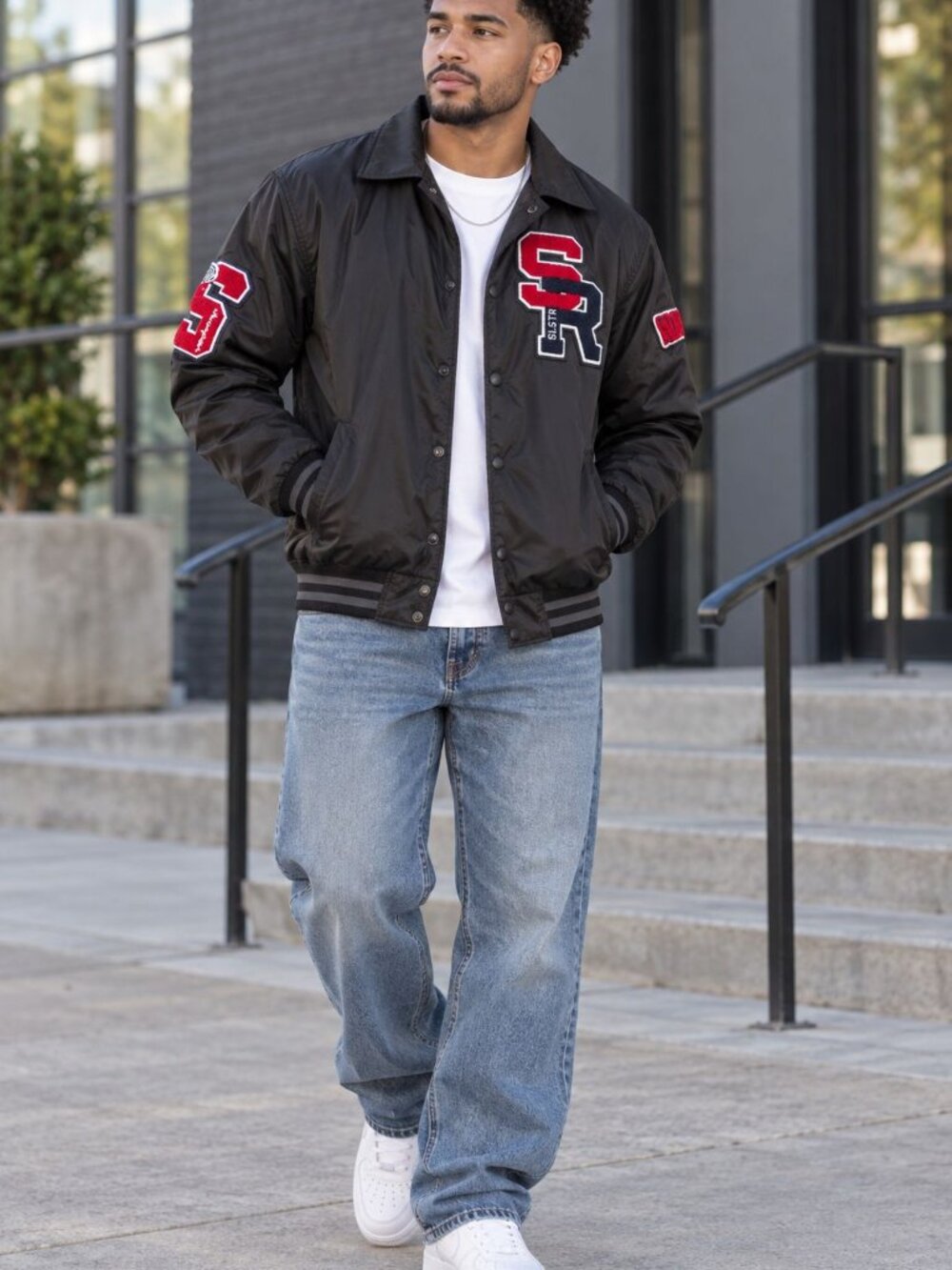 Soul Star Varsity Y2K Jacket Men’s M Black Red Patch Bomber